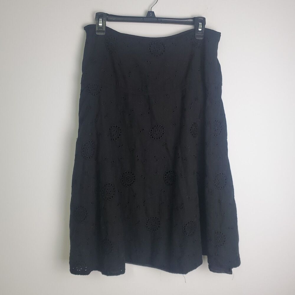 Vintage Carole Little Black Eyelet Midi Skirt, Size Medium
